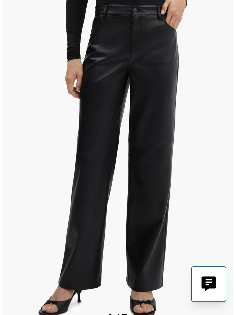 Mango Wide-Leg Faux Leather Pants in Black